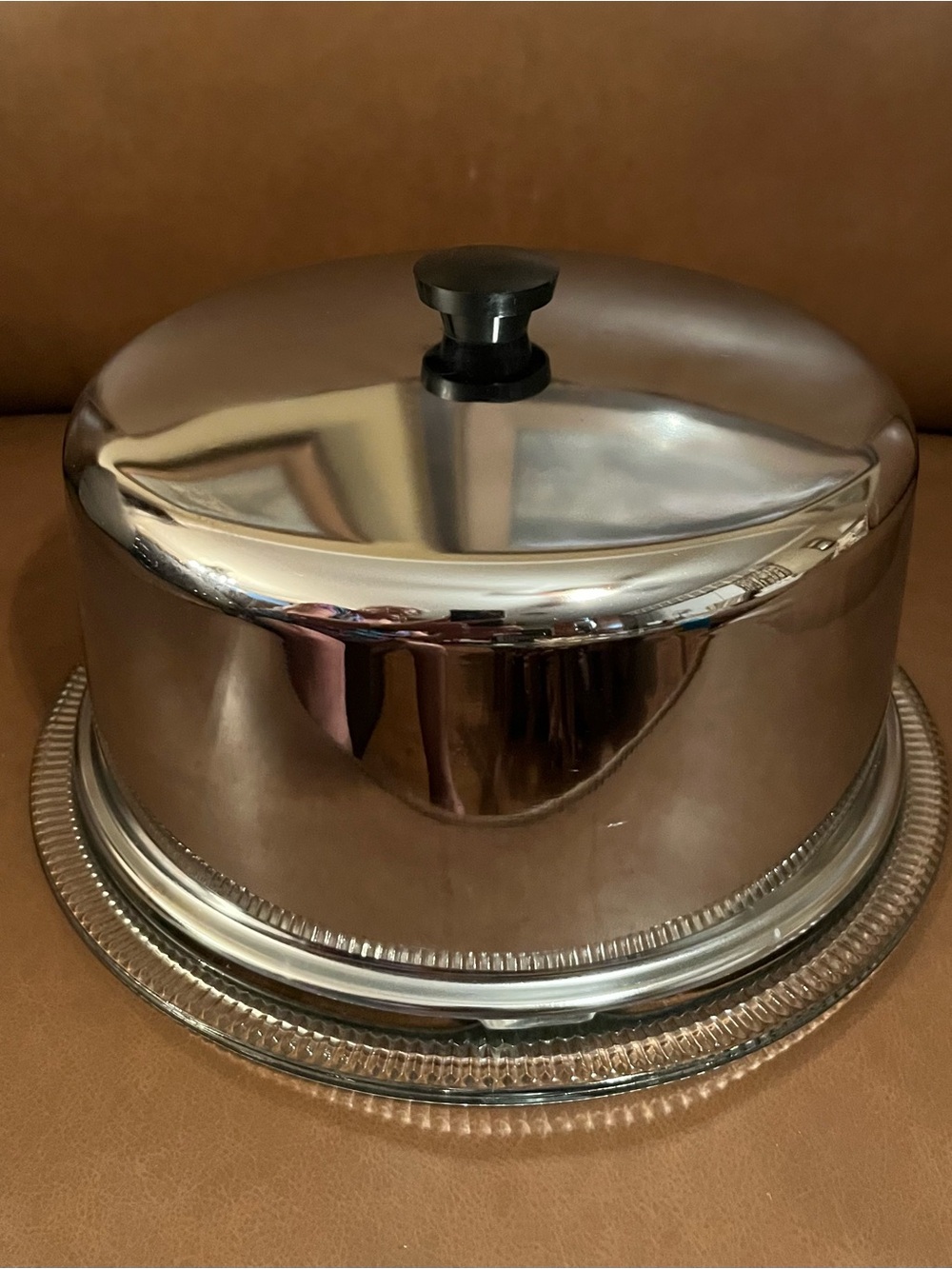 Vtg 50’s Chrome Cake Dome w/ Glass Cake Plate